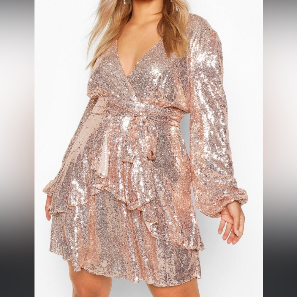 PLUS SEQUIN PLUNGE TIERED SKATER DRESS SIZE 20